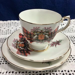 Vintage Royal Grafton Tartan Stewart England Bone China tea cup, saucer, plate
